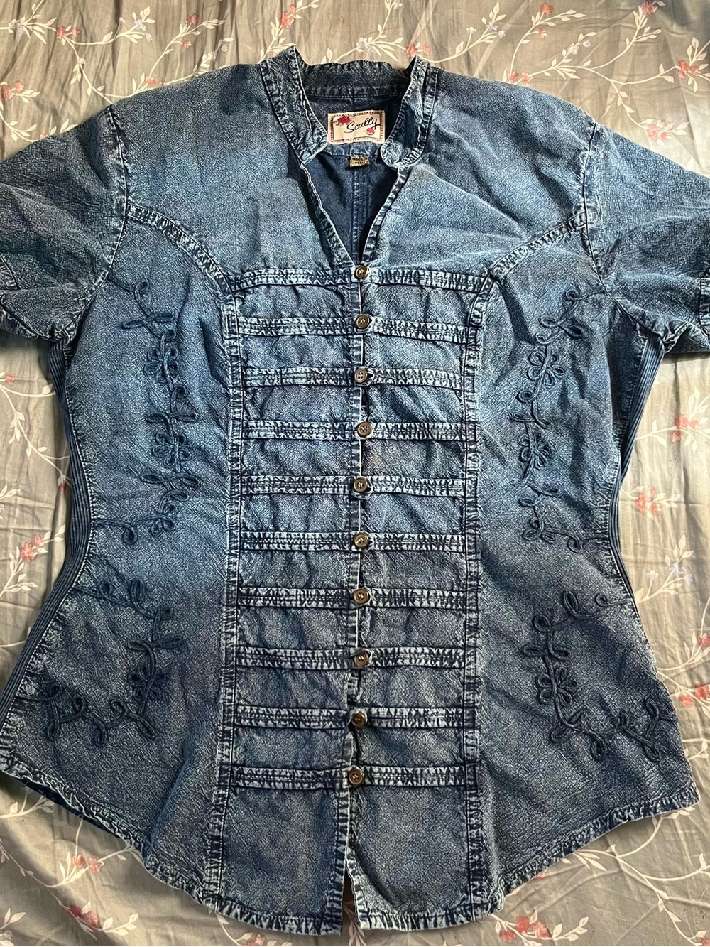 Scully Cantina Embroidered Denim Western Top Cowg… - image 2
